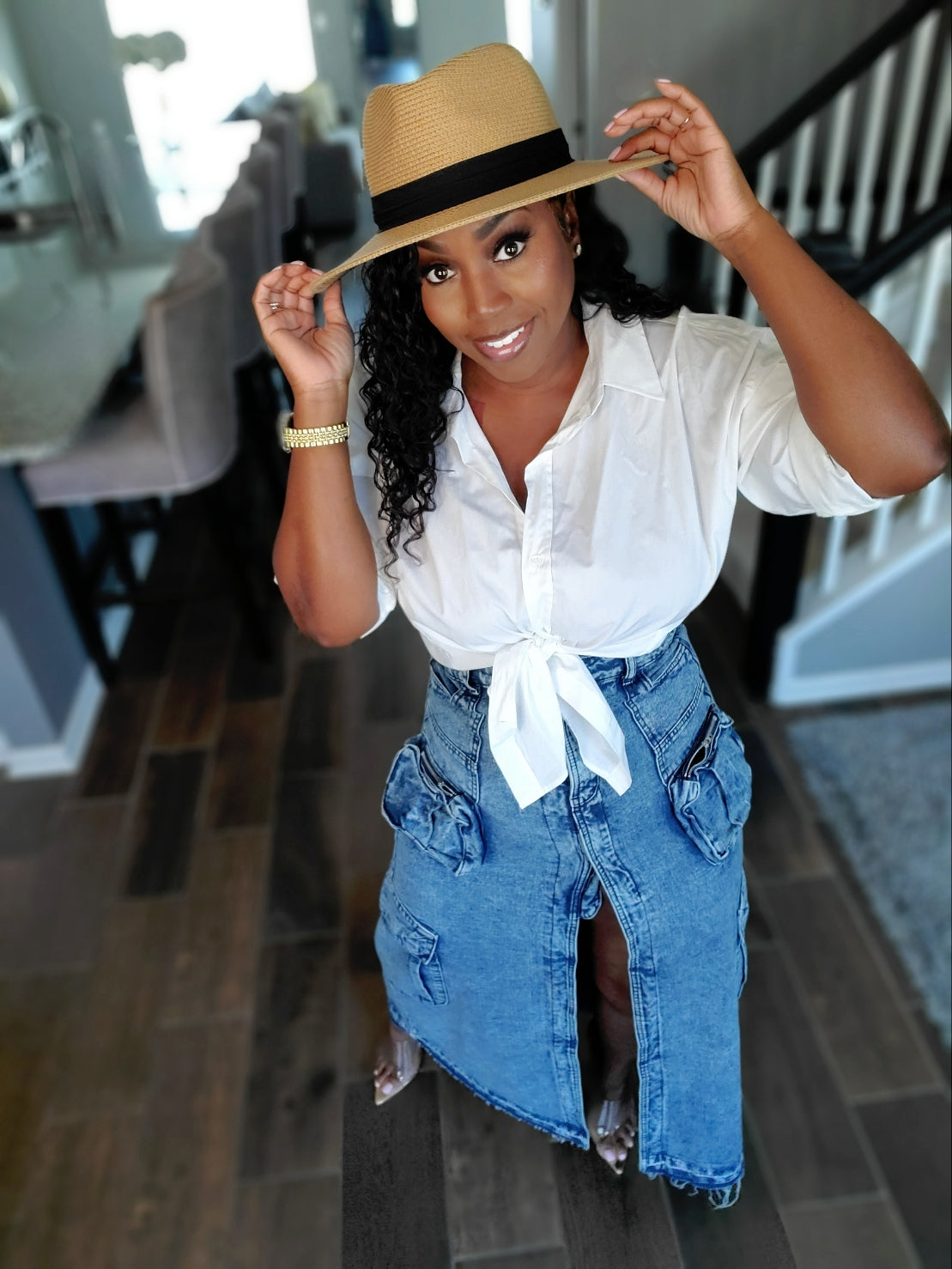 The Edge - High Waisted Denim Cargo Maxi Skirt | Review Description & Return Policy Prior To Purchase