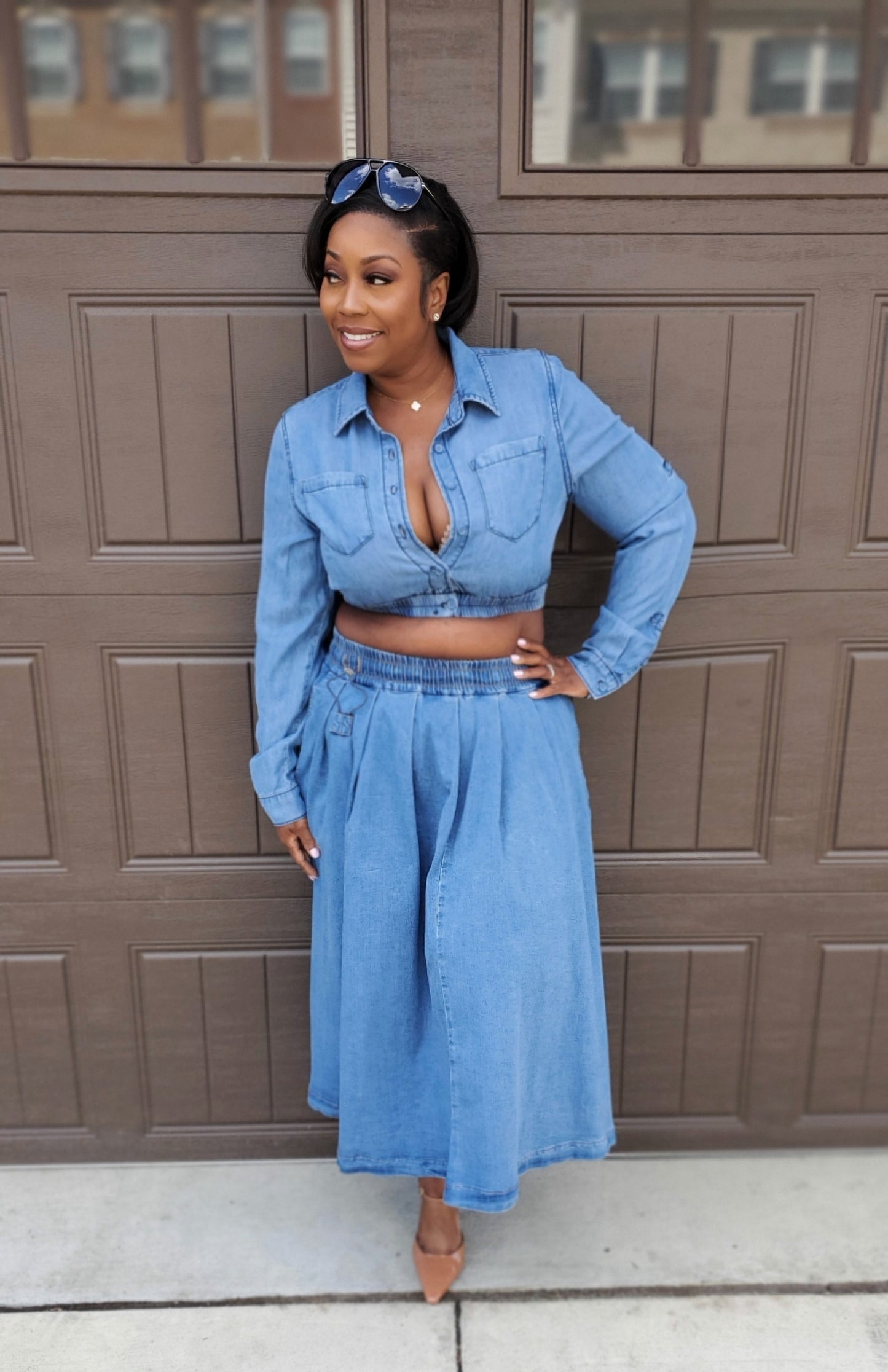 Denim Button-Up Skirt Set| Review Description & Return Policy Prior To Purchase