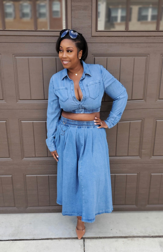 Denim Button-Up Skirt Set| Review Description & Return Policy Prior To Purchase