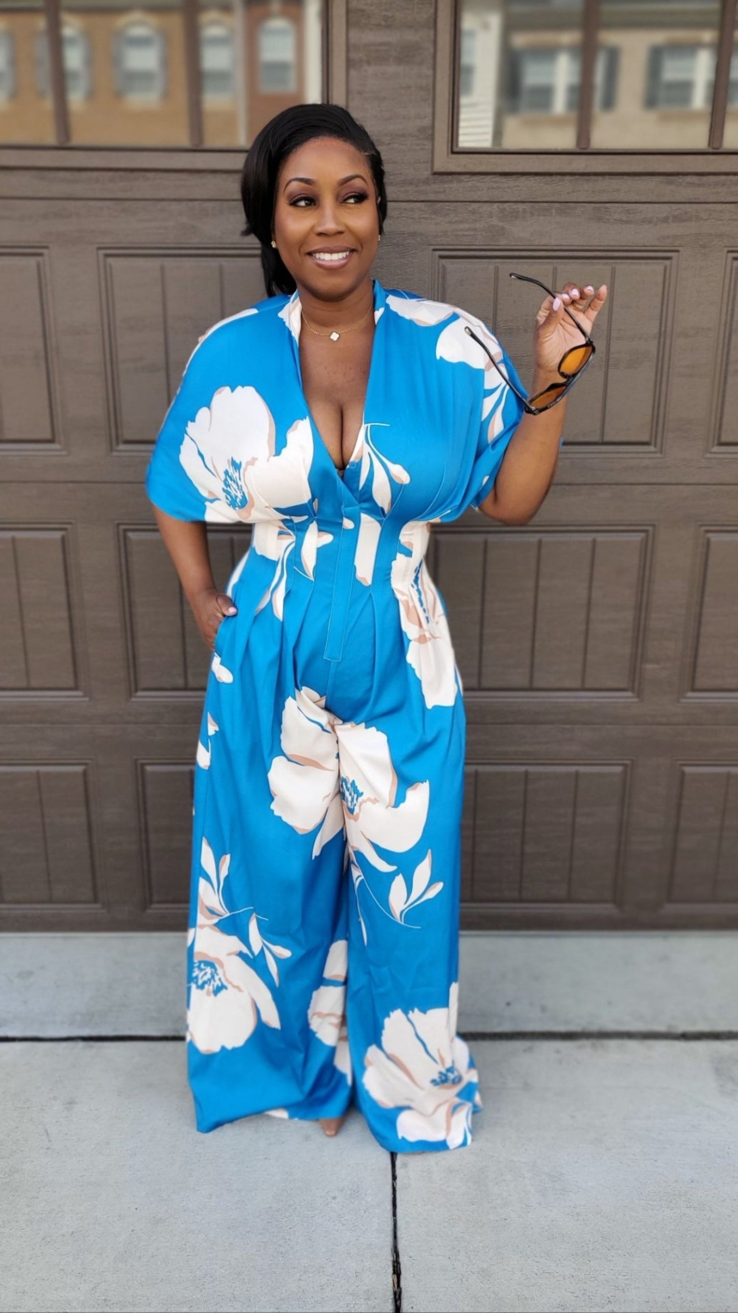 Blue Breeze Wide-Leg Floral Jumpsuit | Review Description & Return Policy Prior To Purchase