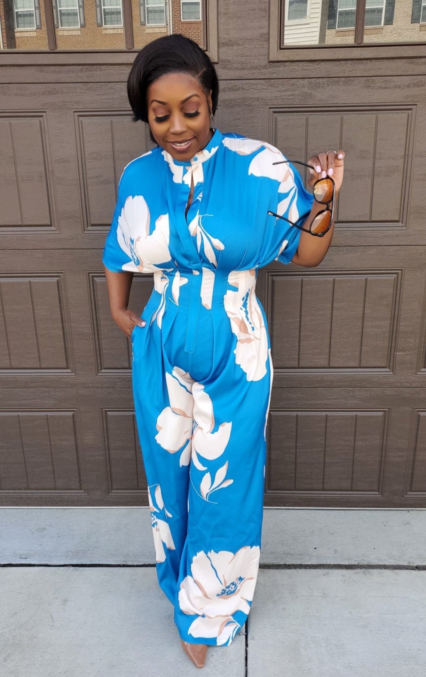 Blue Breeze Wide-Leg Floral Jumpsuit | Review Description & Return Policy Prior To Purchase
