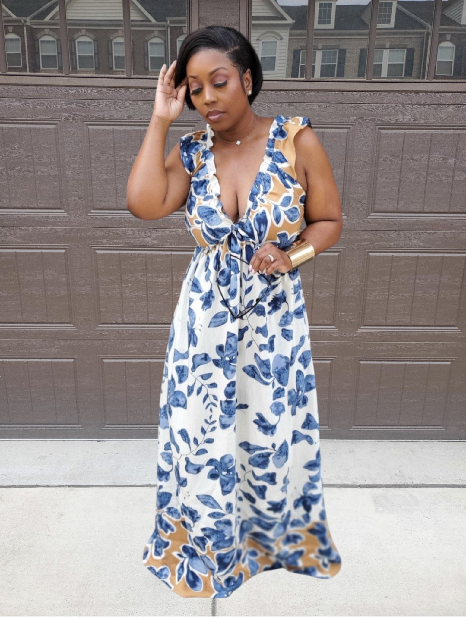 marie maxi dress Marie V Neck Print Maxi Dress Yellow 8 / Yellow