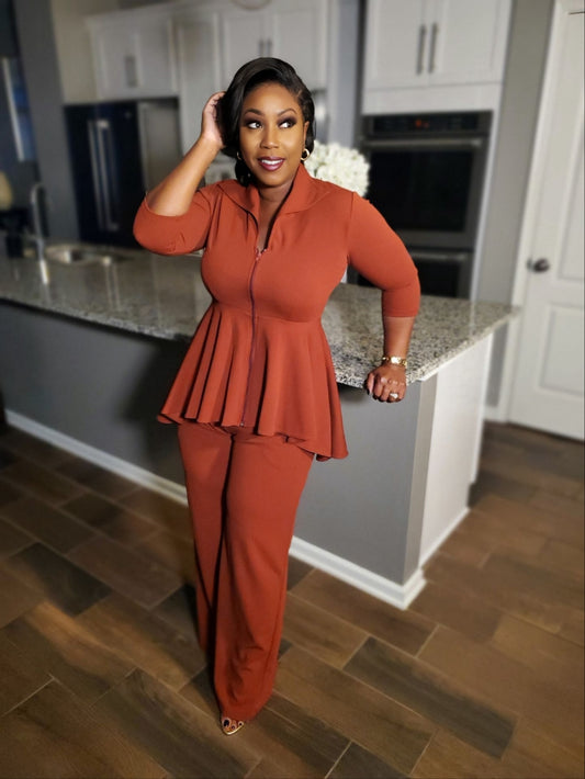 Elegant Two-Piece Peplum Pants Set  | Review Description & Return Policy Prior To Purchase