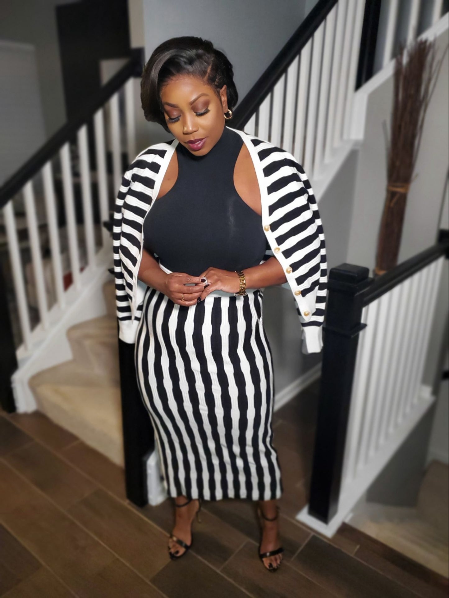 Chic Striped Two-Piece Cardigan Maxi Set | Review Description & Return Policy Prior To Purchase