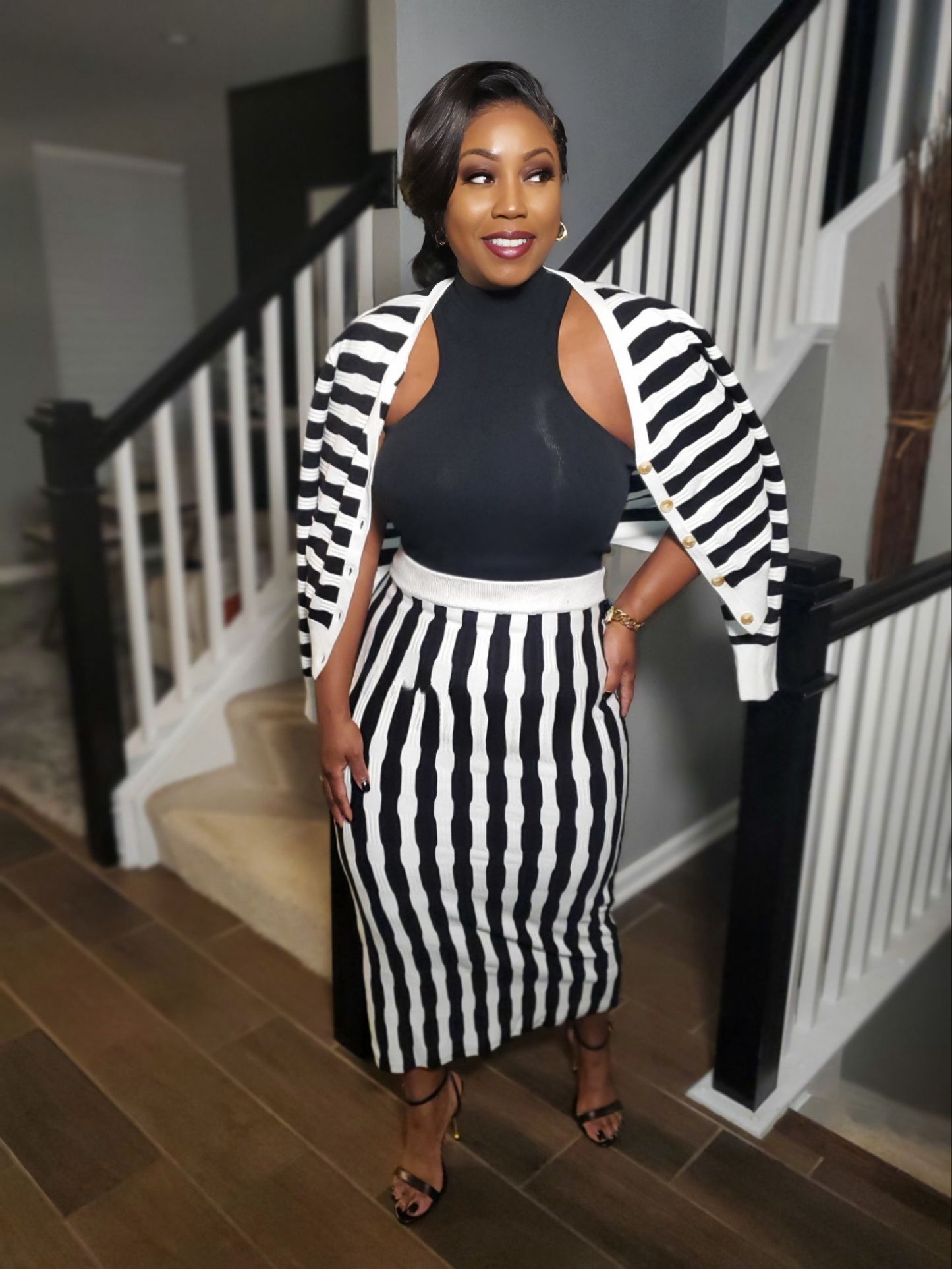 Chic Striped Two-Piece Cardigan Maxi Set | Review Description & Return Policy Prior To Purchase