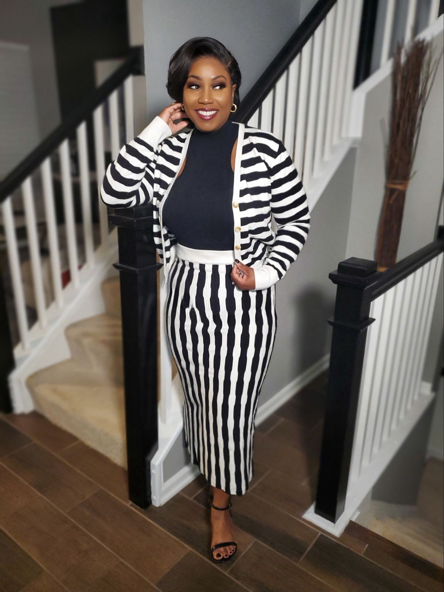 Chic Striped Two-Piece Cardigan Maxi Set | Review Description & Return Policy Prior To Purchase