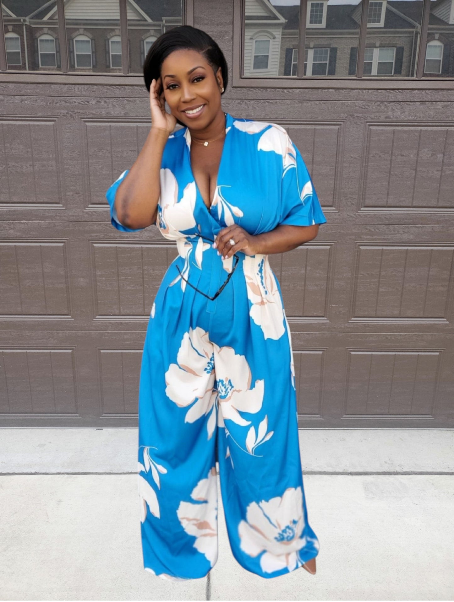 Blue Breeze Wide-Leg Floral Jumpsuit | Review Description & Return Policy Prior To Purchase