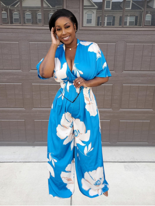 Blue Breeze Wide-Leg Floral Jumpsuit | Review Description & Return Policy Prior To Purchase