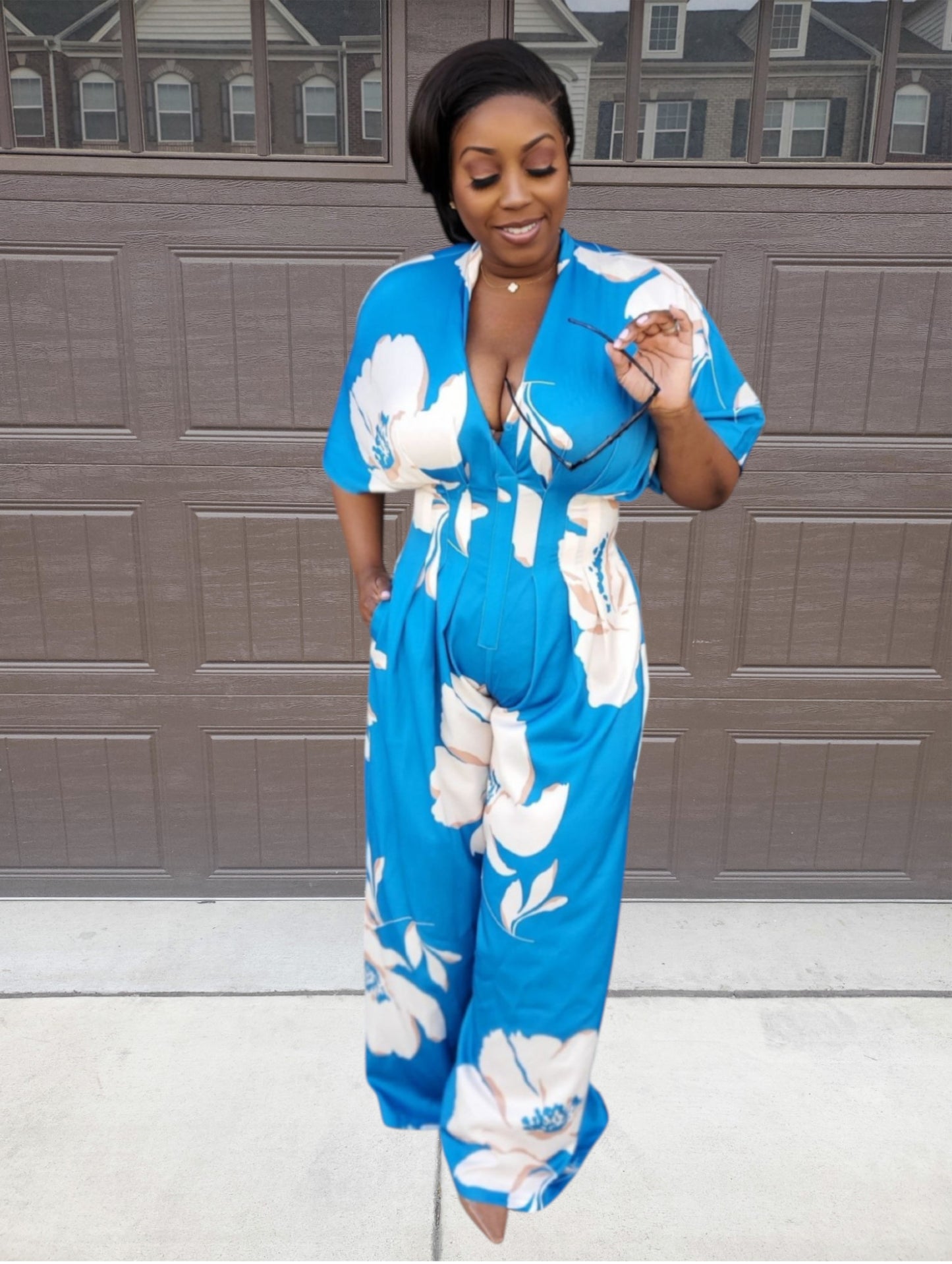 Blue Breeze Wide-Leg Floral Jumpsuit | Review Description & Return Policy Prior To Purchase