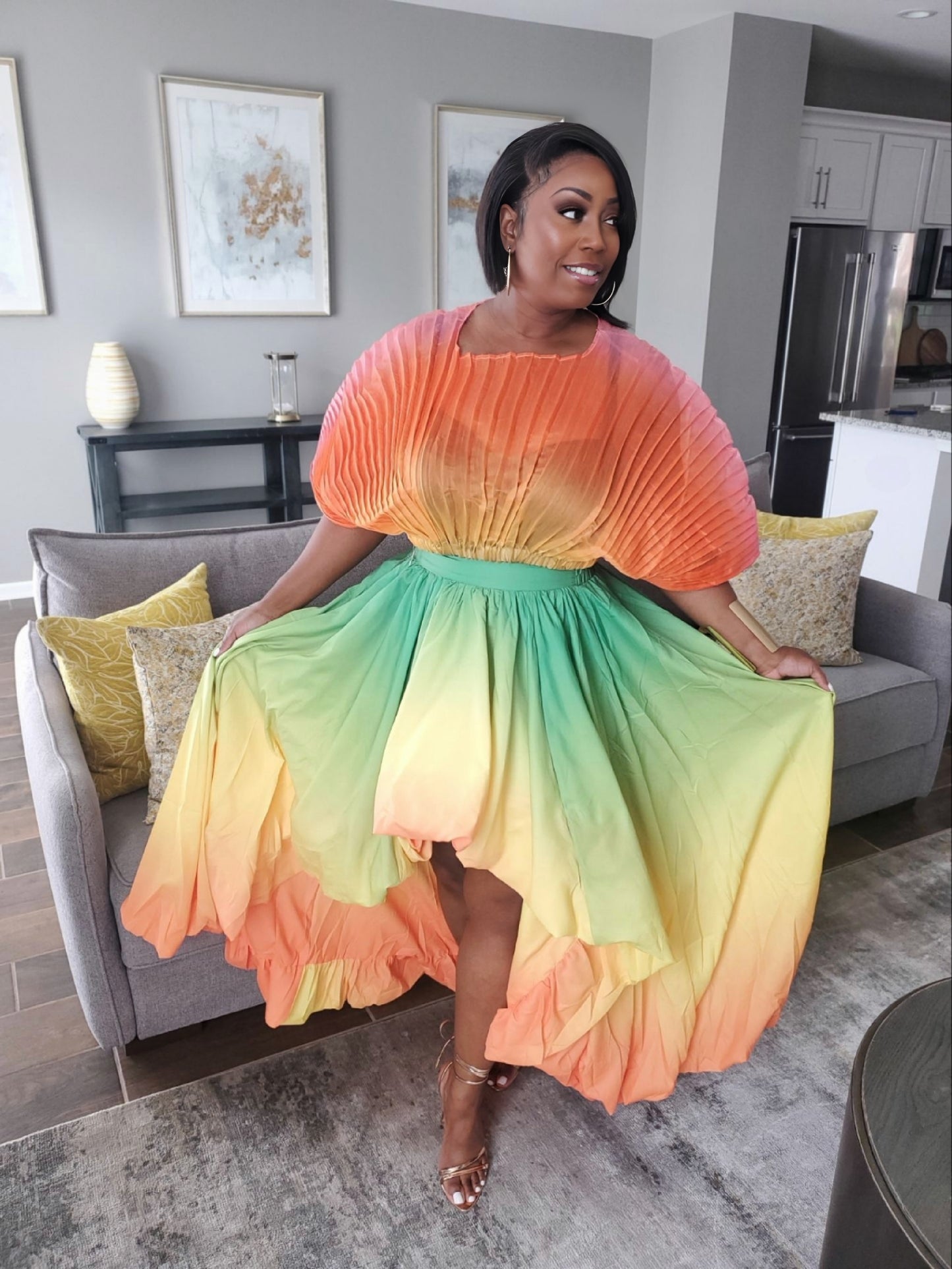 Sunset Mirage Pleated Skirt Set | Review Description & Return Policy Prior To Purchase