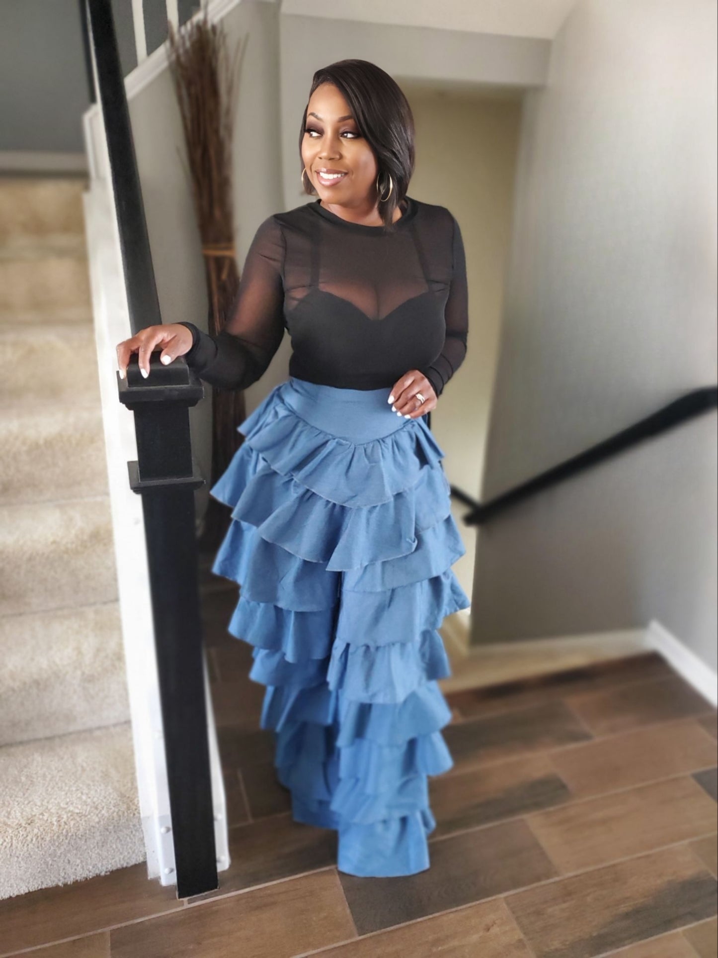 Denim Tiered Ruffle | Review Description & Return Policy Prior To Purchase