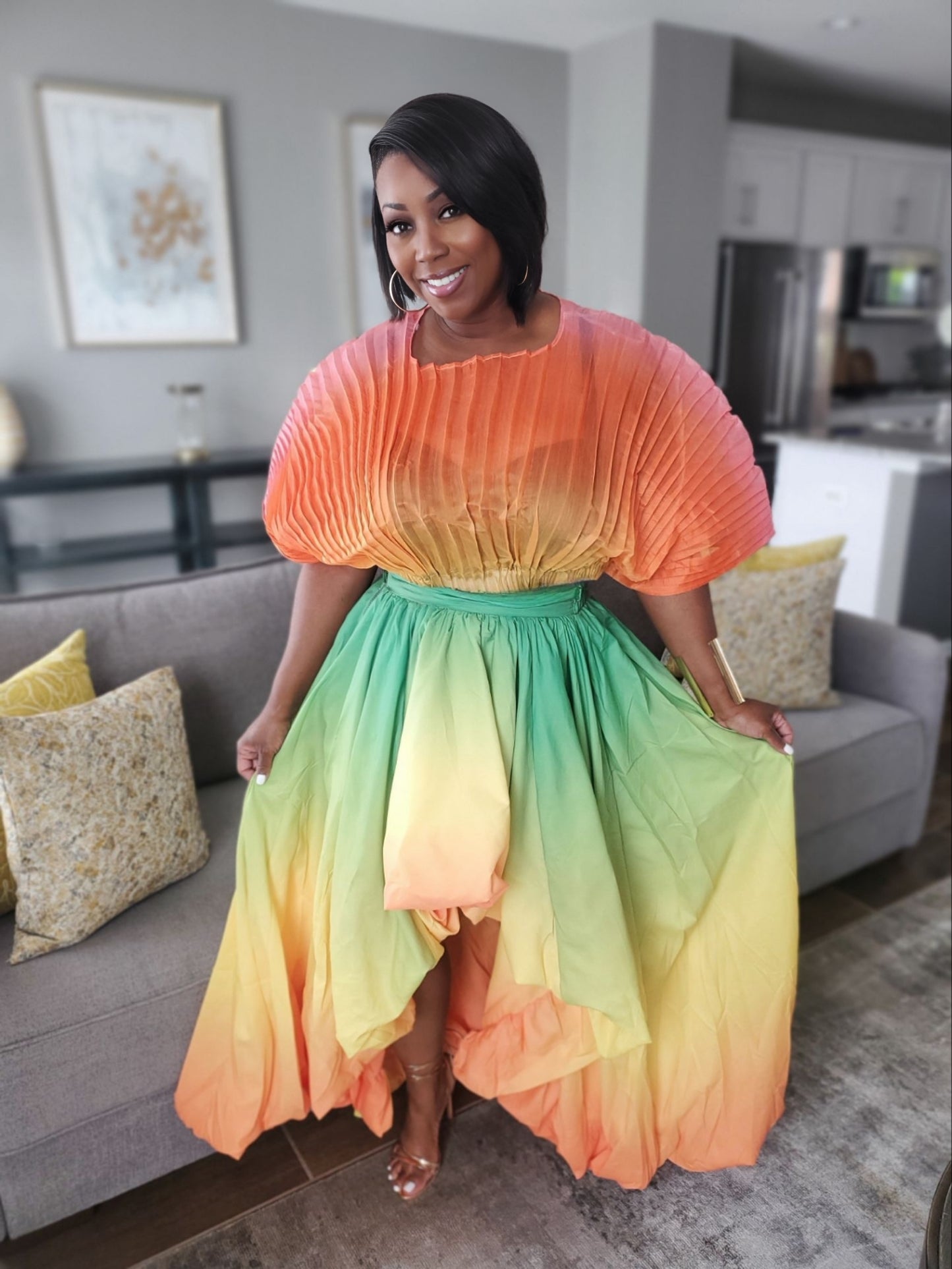 Sunset Mirage Pleated Skirt Set | Review Description & Return Policy Prior To Purchase