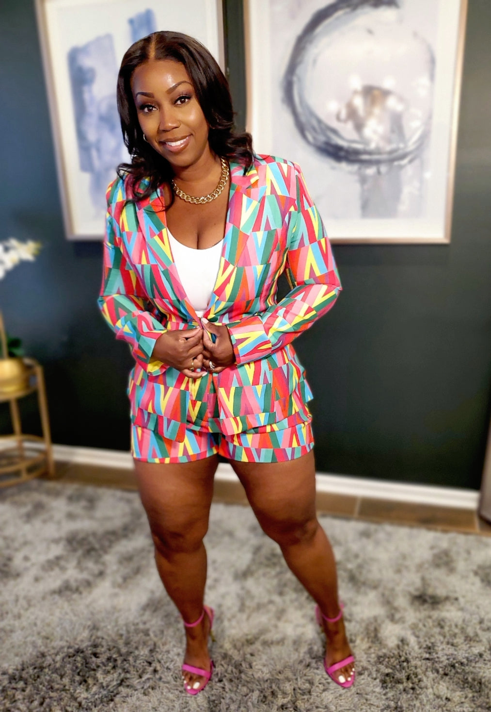 Multi-Color Summer Blazer and Short Set | Review Description & Return Policy Prior To Purchase