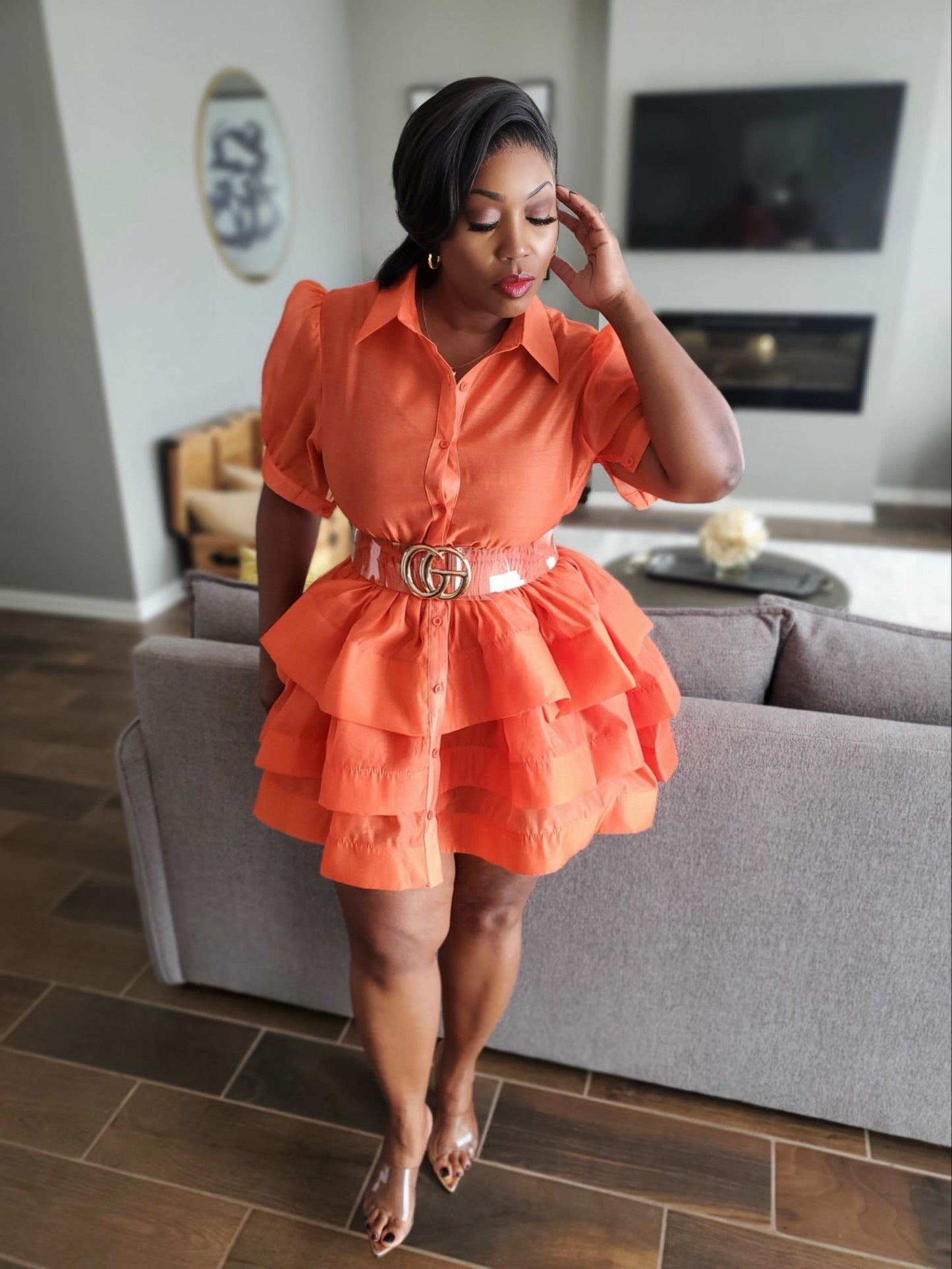 Spiced Sunset Ruffle Mini Dress | Review Description & Return Policy Prior To Purchase