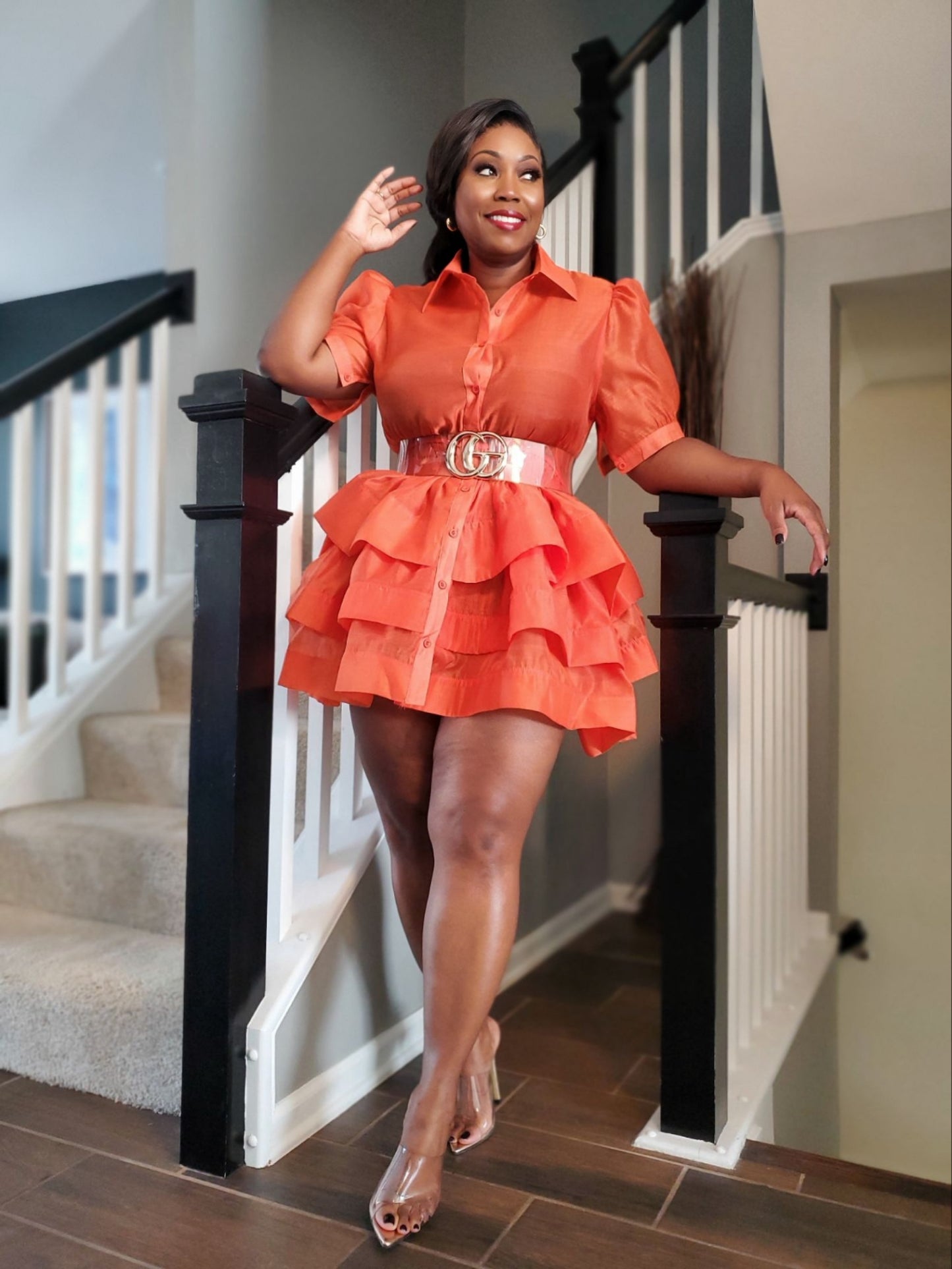 Spiced Sunset Ruffle Mini Dress | Review Description & Return Policy Prior To Purchase