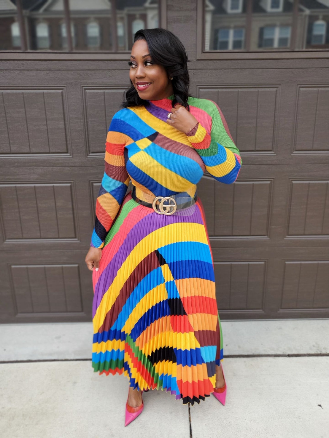 Vibrant Rainbow Pleated Two-Piece Set - Pre-Order | Review Description & Return Policy