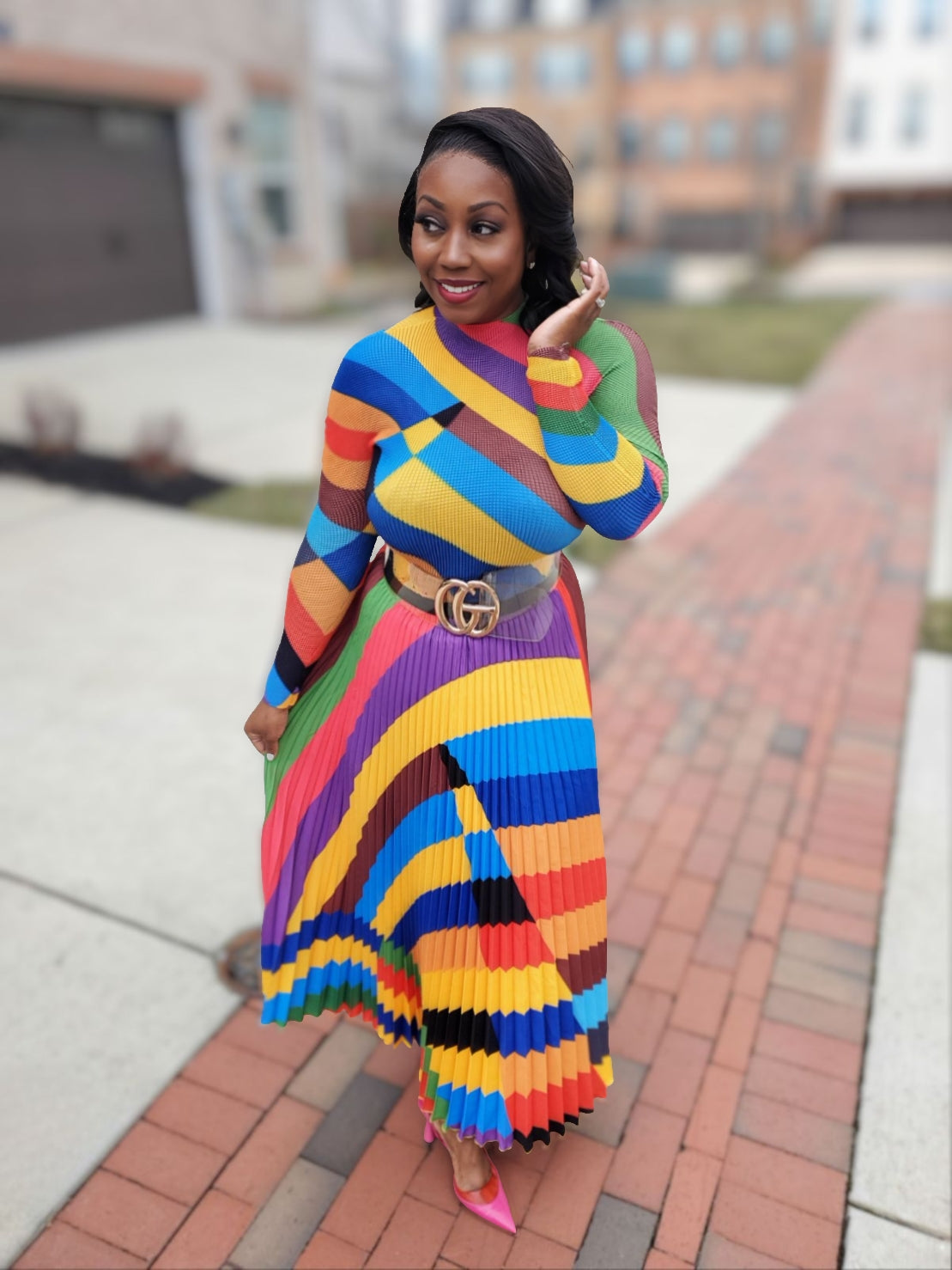 Vibrant Rainbow Pleated Two-Piece Set - Pre-Order | Review Description & Return Policy