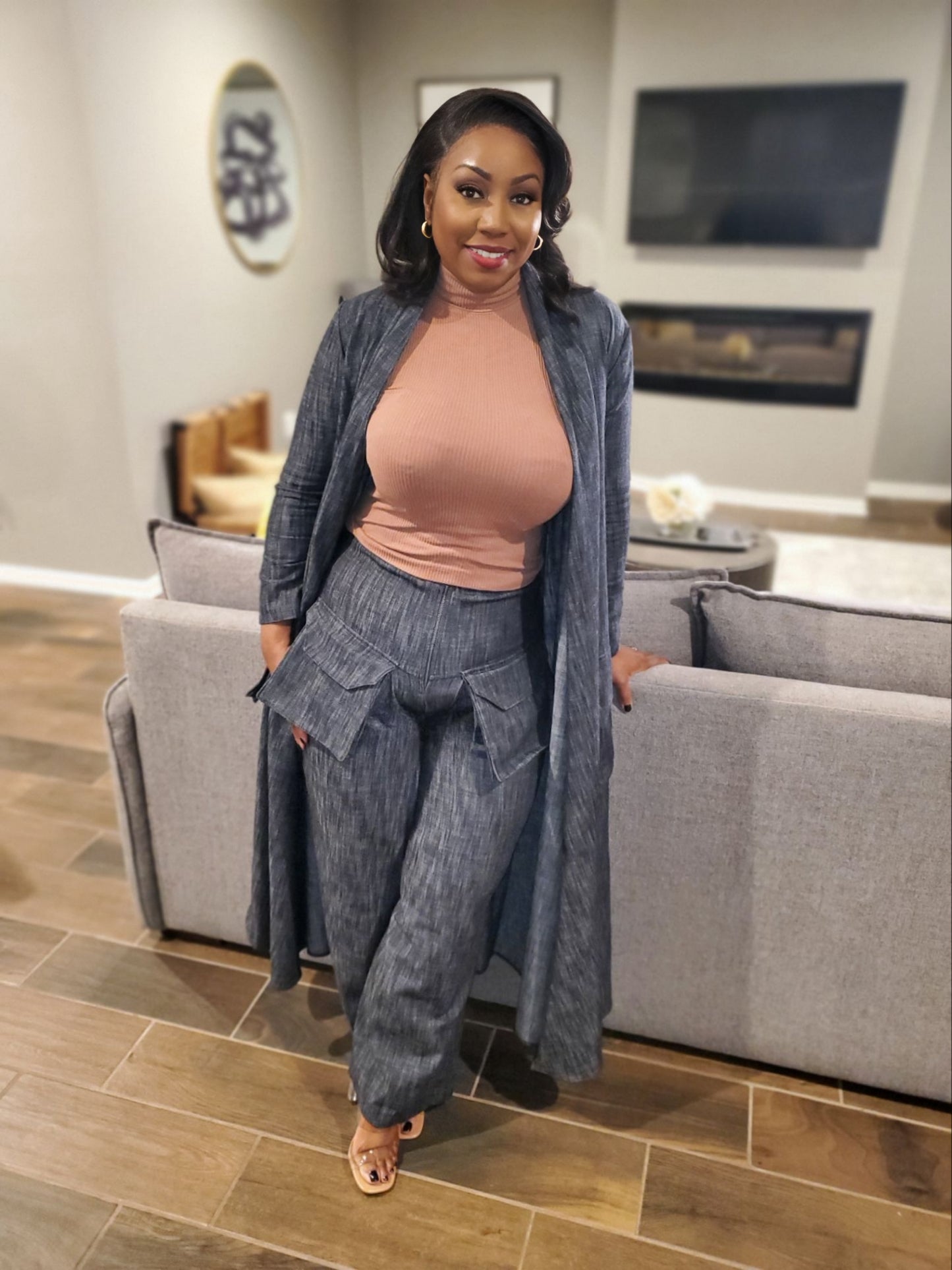 Chic Faux Denim Two-Piece Set | Review Description & Return Policy Prior To Purchase