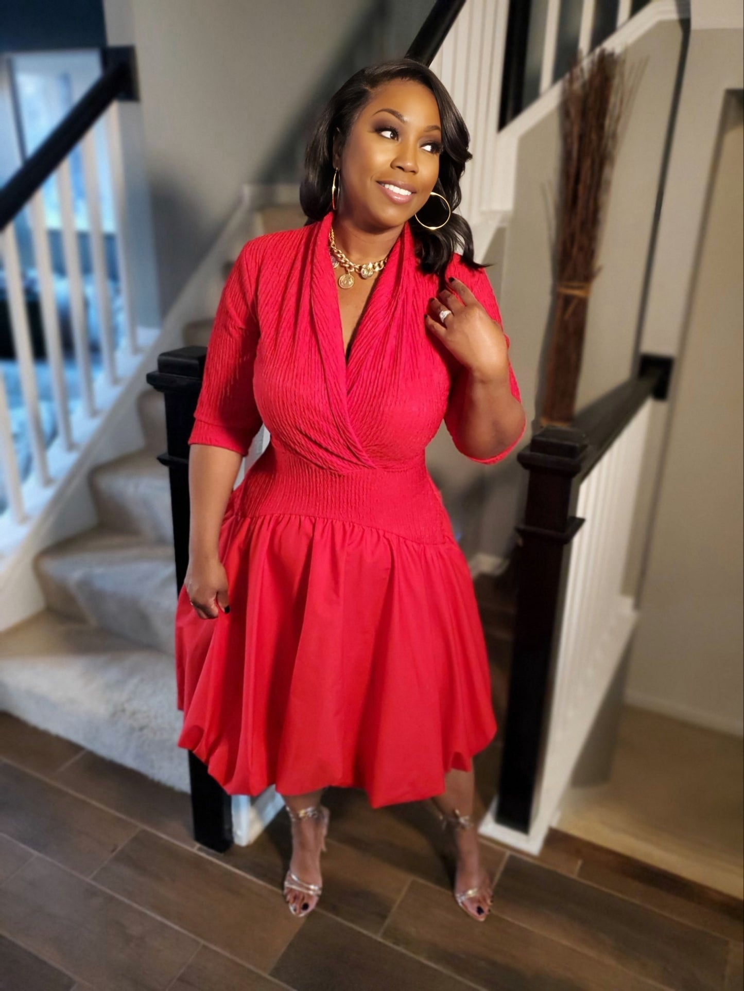 Scarlet Elegance Pleated Midi Dress | Review Description & Return Policy Prior To Purchase