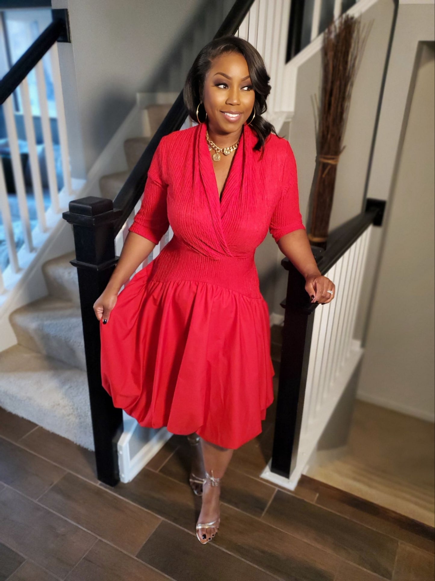 Scarlet Elegance Pleated Midi Dress | Review Description & Return Policy Prior To Purchase