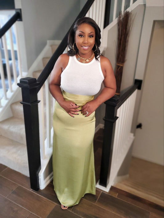 Luxe Glow Satin Maxi Skirt | Review Description & Return Policy Prior To Purchase