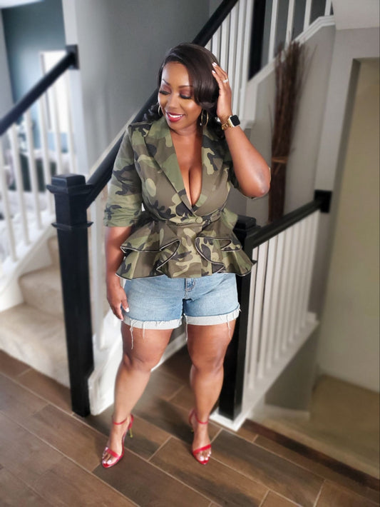 Camo Peplum Blazer | Review Description & Return Policy