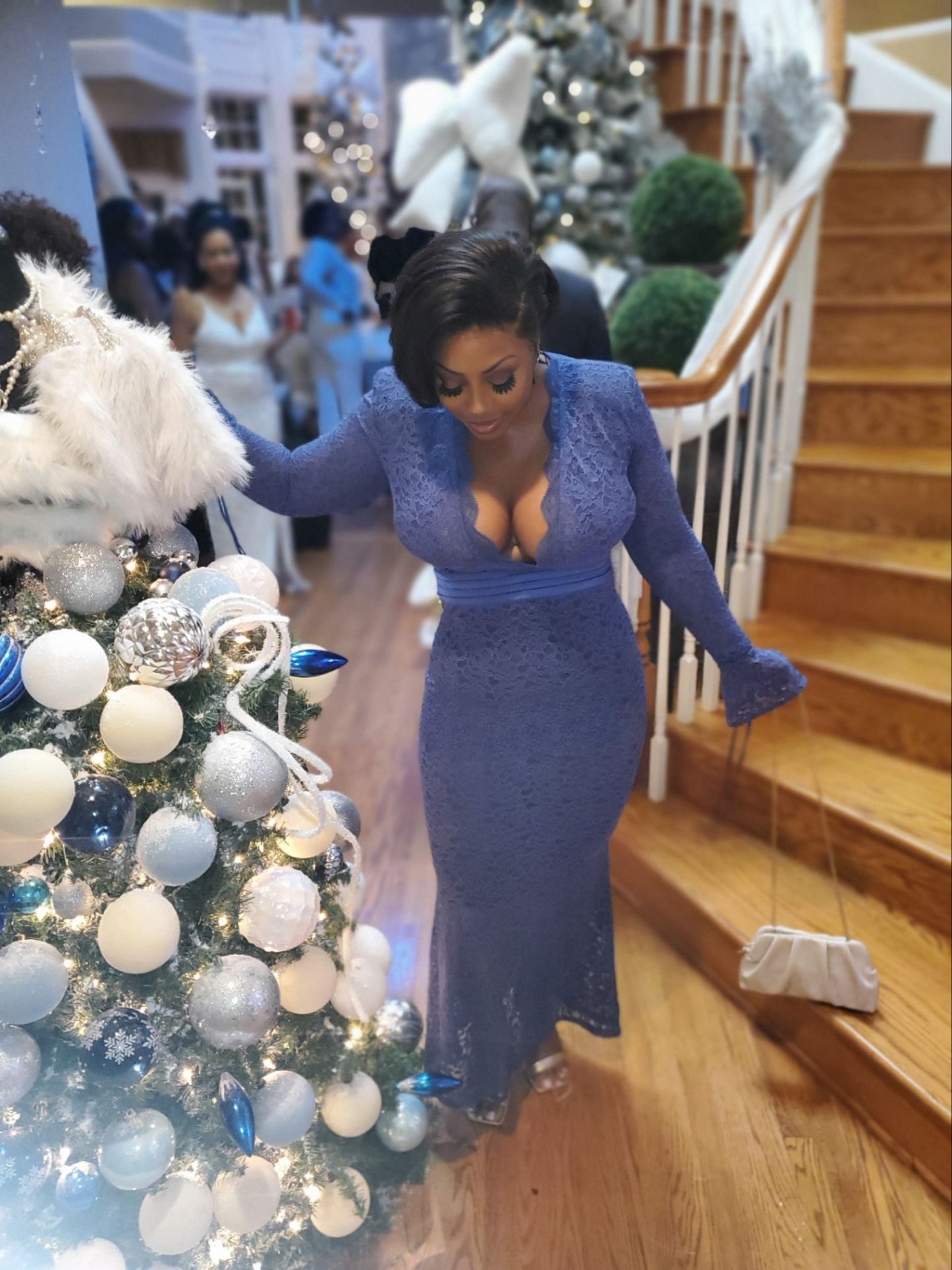 Blue Dahlia Deep-V Lace Dress | Review Description & Return Policy