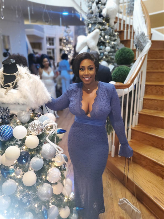 Blue Dahlia Deep-V Lace Dress | Review Description & Return Policy