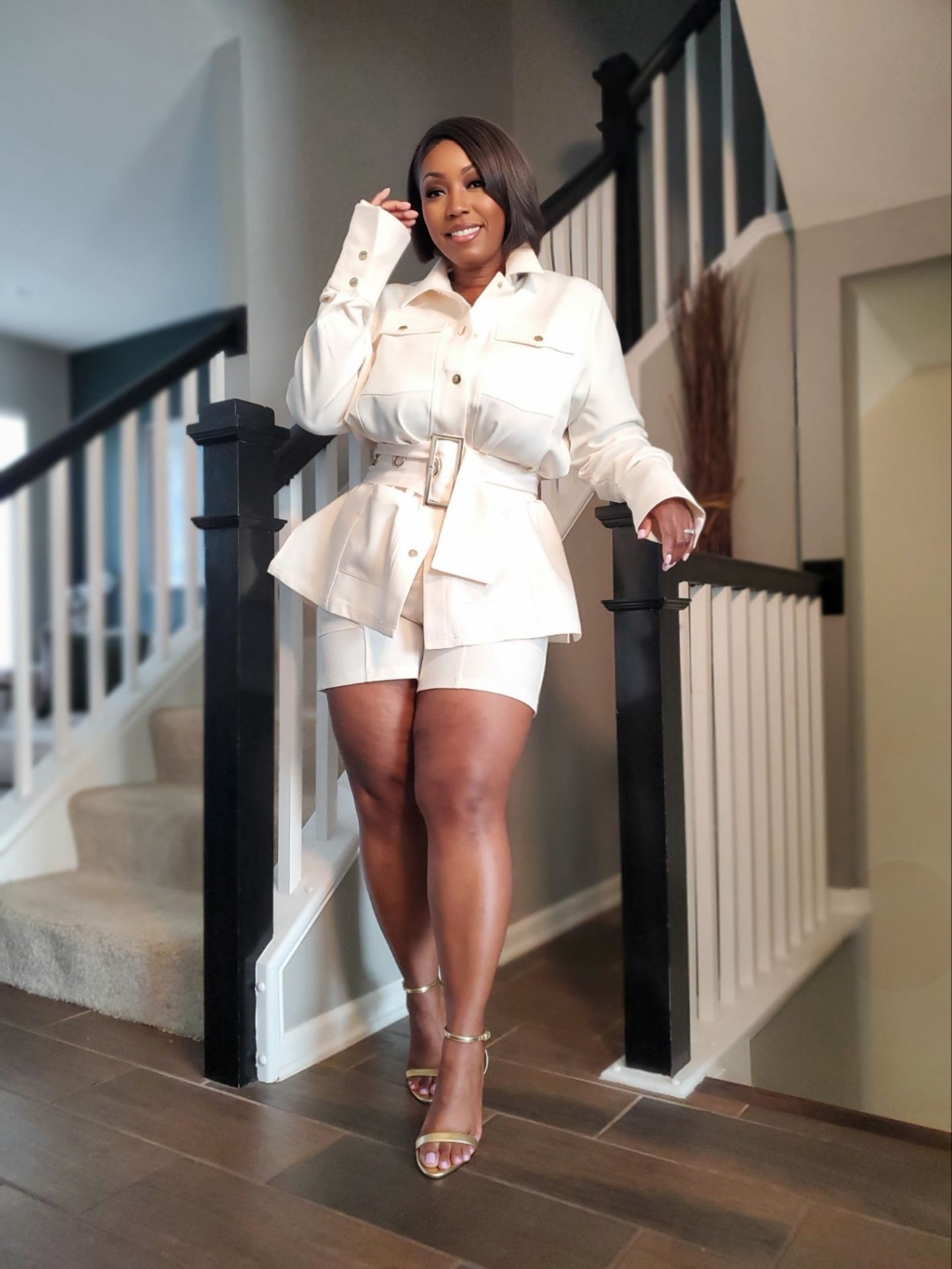 Chic Command Cream Belted Short Set | Review Description & Return Policy