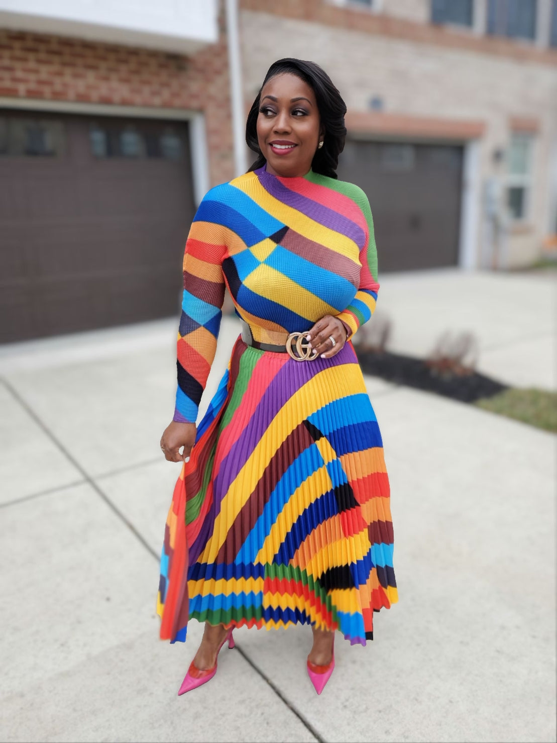 Vibrant Rainbow Pleated Two-Piece Set - Pre-Order | Review Description & Return Policy