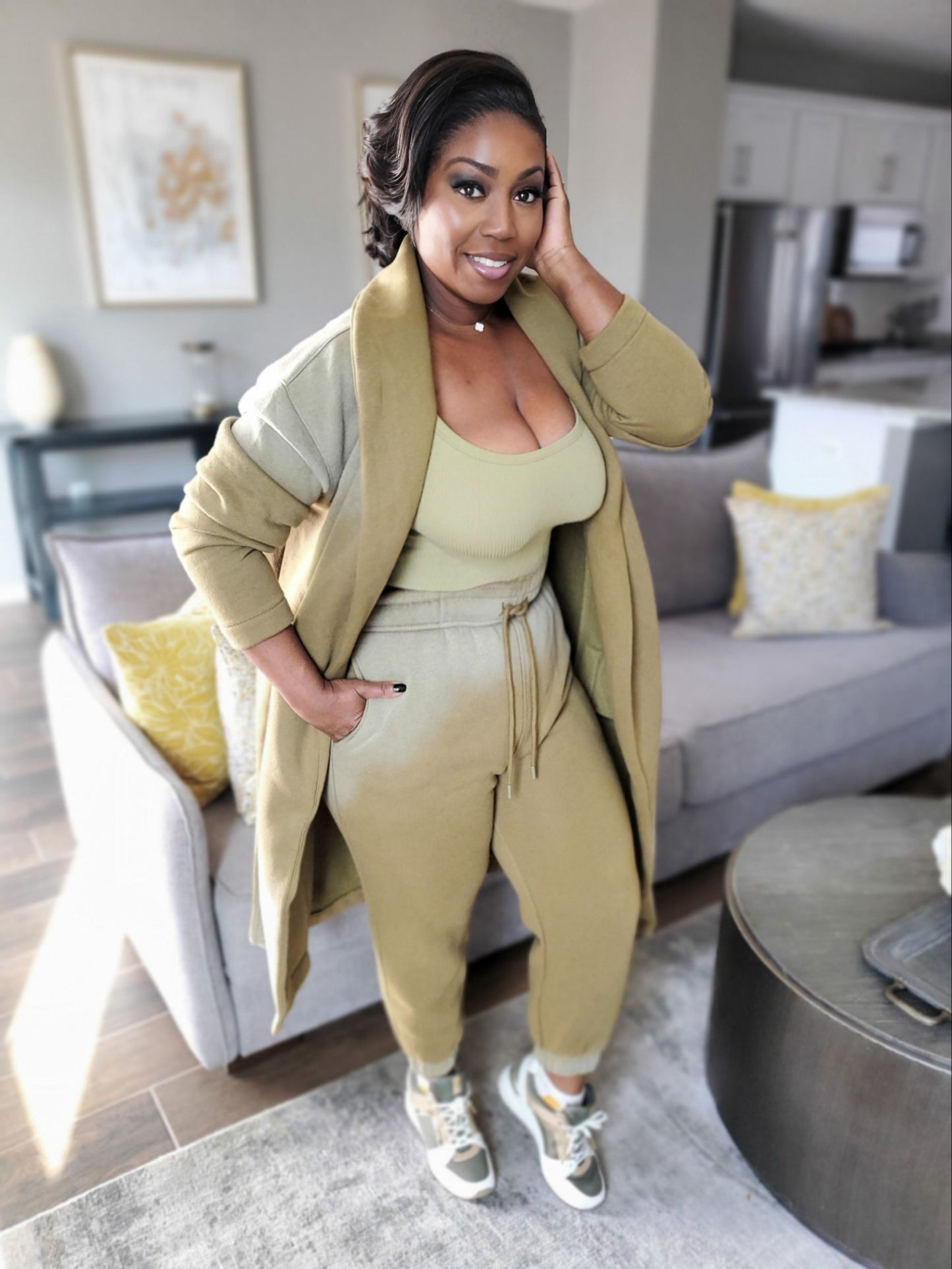 Luxe Olive Two-Piece Jogger Set | Review Description & Return Policy Prior To Purchase