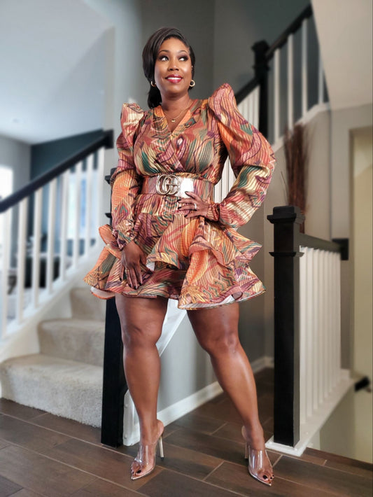 Bold Mixed-Print Puff Sleeve Ruffle Dress | Review Description & Return Policy Prior To Purchase