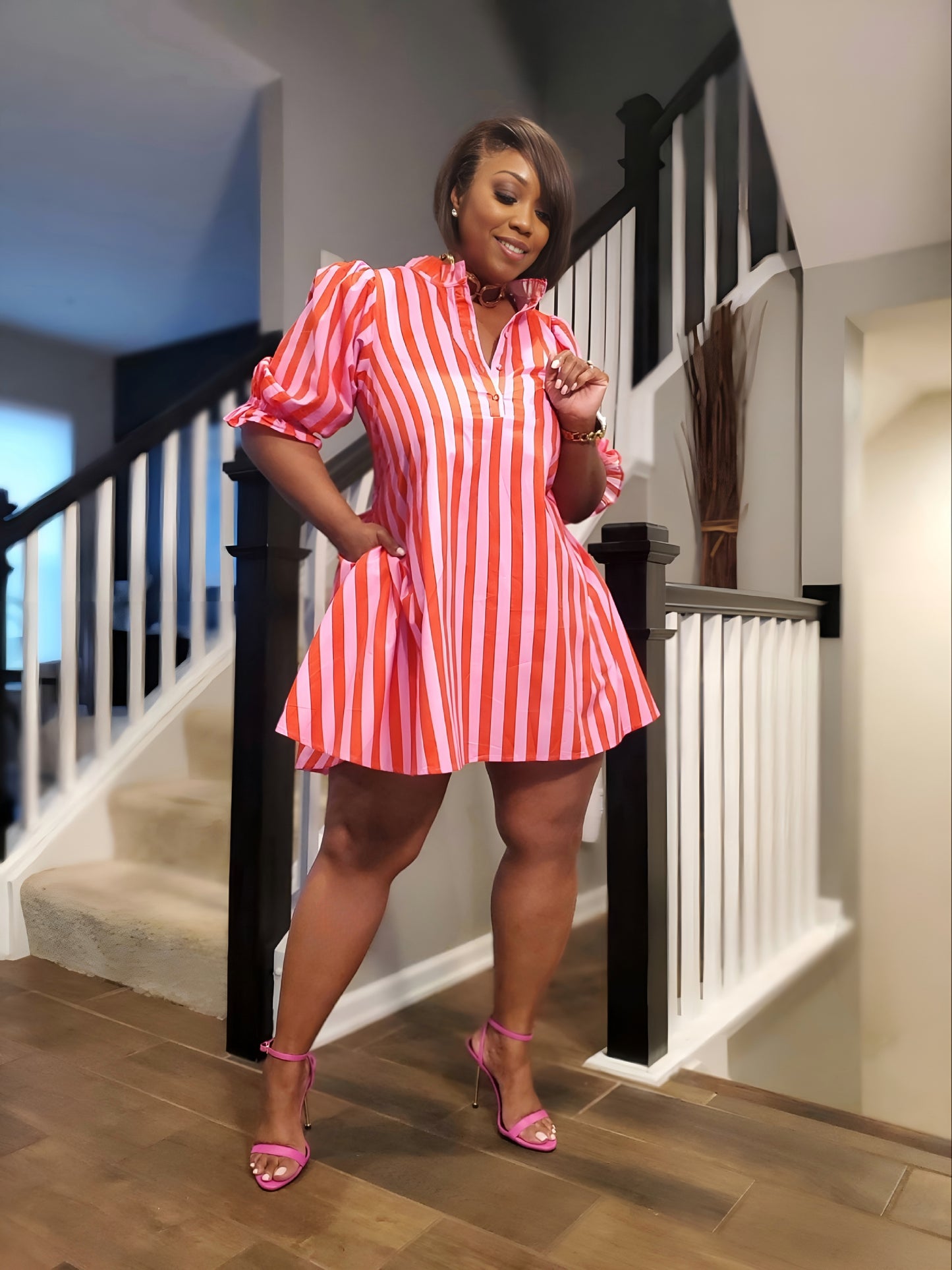 The Spring Striped Drawstring Babydoll Dress | Review Description & Return Policy