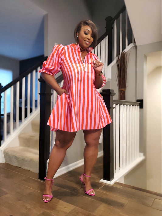 The Spring Striped Drawstring Babydoll Dress | Review Description & Return Policy