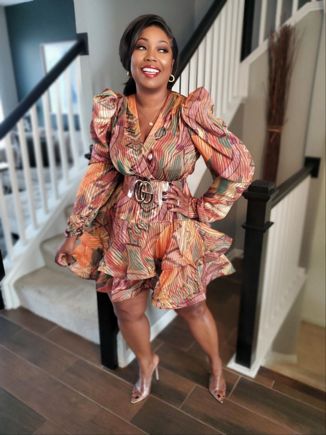 Bold Mixed-Print Puff Sleeve Ruffle Dress | Review Description & Return Policy Prior To Purchase