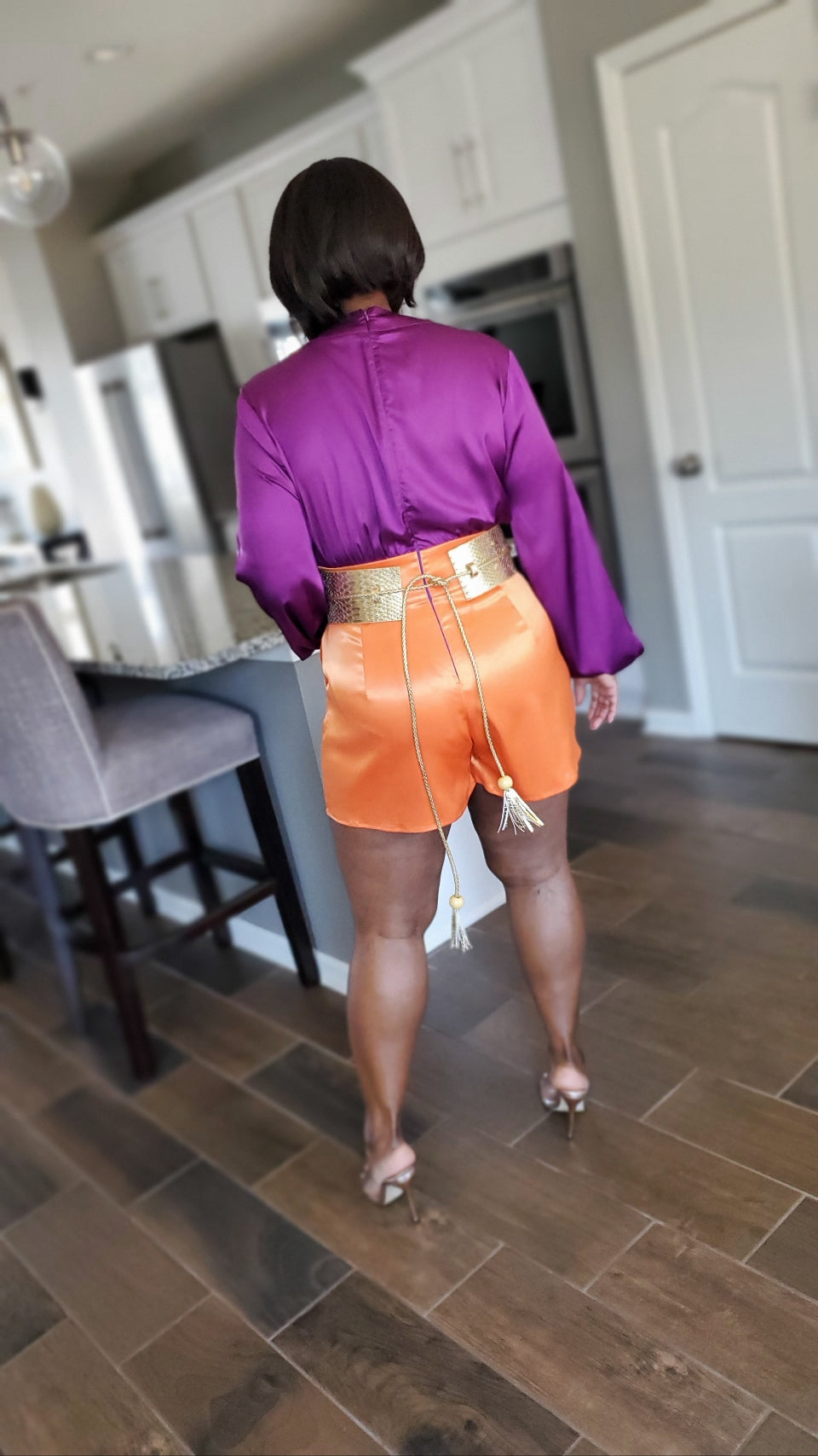 Purple Haze Romper with Gold Belt - Limited Stock (Curvy Sizes Only) | Review Description & Return Policy Prior To Purchase